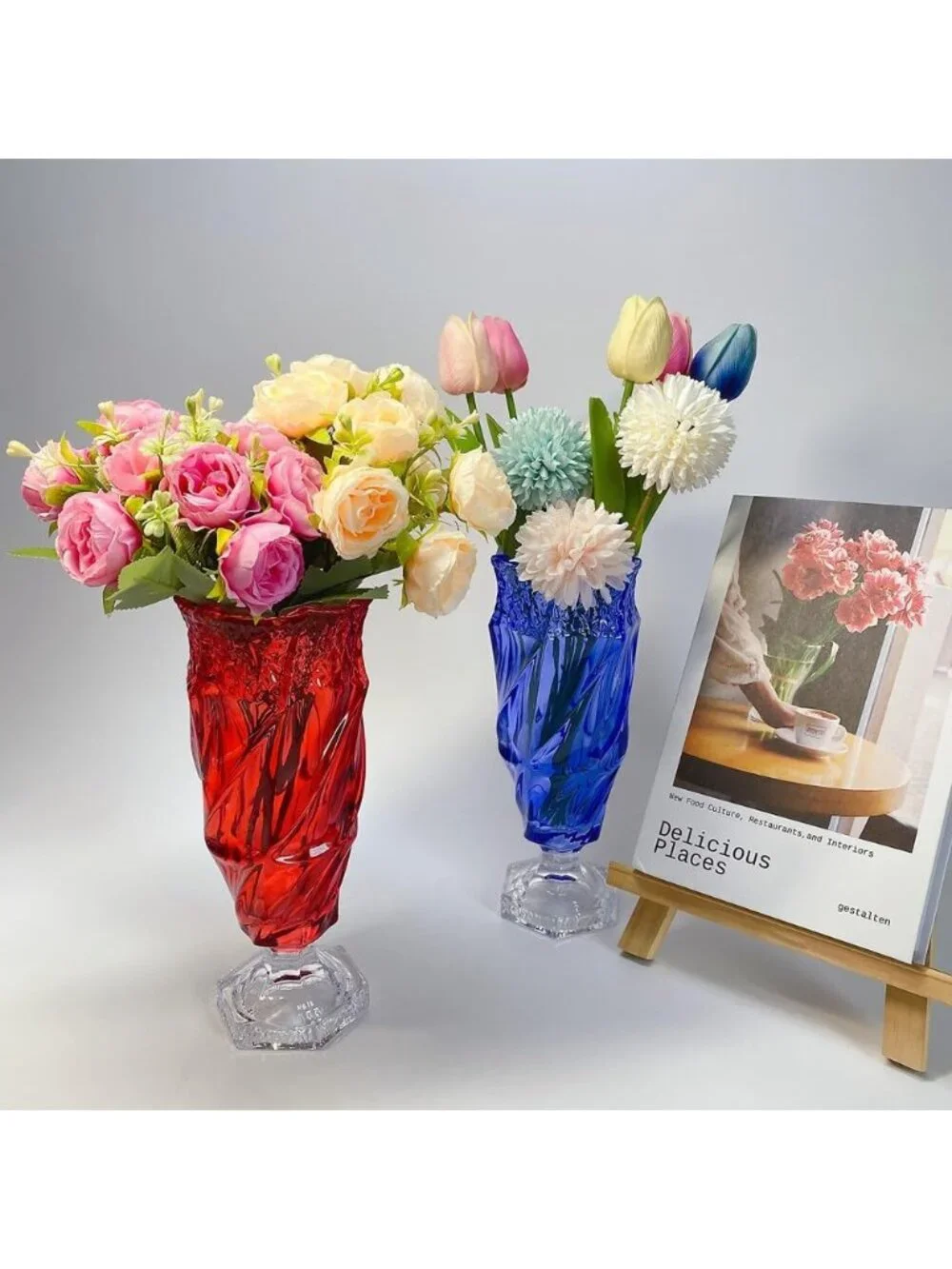 9.5 Inch Blue Glass Flower Vase Bohemian Style For Centerpieces Wedding Home Dec
